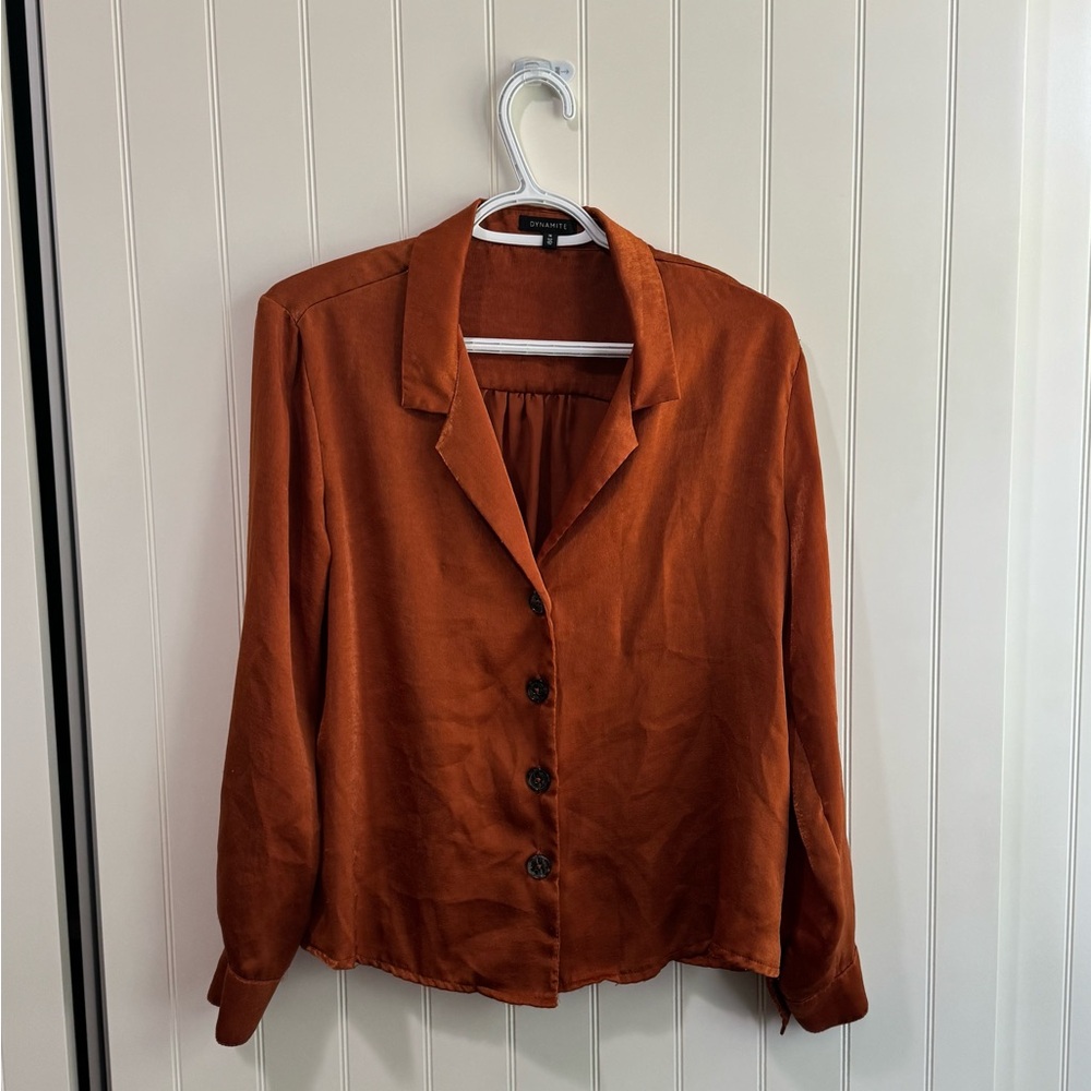 Women's Rust Button-Up Satin Top
